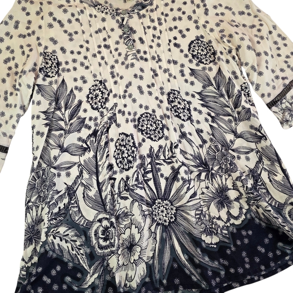 Orientique Australian Floral Rayon Tunic Blouse Size M Boho Cottagecore Resort - Picture 2 of 9